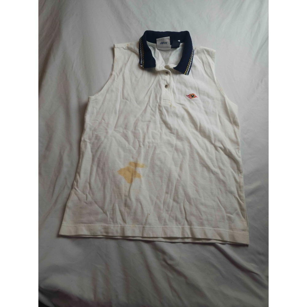 Disney Cruise Line Sleeveless Polo Shirt Womens L White Nautical Vacationwear